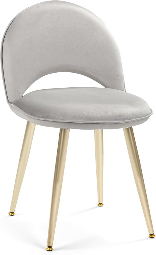 Vanity Chair with Adjustable Backrest, Velvet Upholstery Armless Makeup Stool, Gray Velvet Vanity Stool with Gold Metal Legs for Bedroom Living Room Kitchen Dinning Room (Gold and Gray)