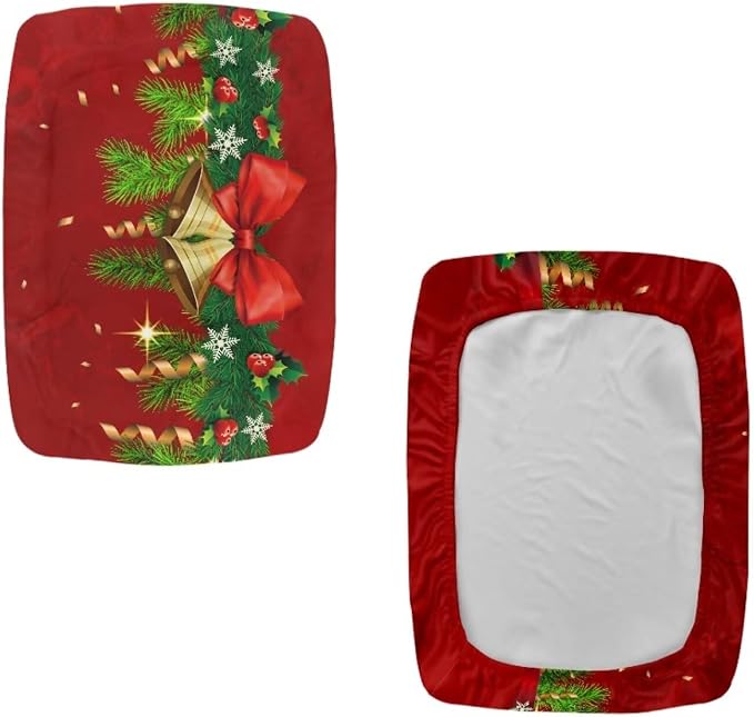 Christmas Bar Stool Seat Covers Jingle Bell Red Bar Stool Covers Rectangle Set of 2 Counter Stool Bar Chair Covers for Kitchen Pub Dining Room Holiday Xmas Decor