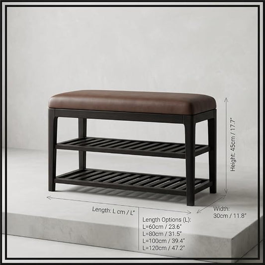 2 Tier Shoe Storage Bench for Entryway | Sturdy Rubberwood Shoe Rack with Cushioned Seat, Space-Saving Organizer for Closet(Yellow,80cm/31.4in)