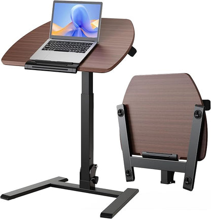 ROMOON Folding Portable Standing Desk with Wheels, No-Assembly Rolling Height-Adjustable Sit-Stand Table, Space-Saving Foldable Laptop Cart for Home Office and Computer Workstation (Walnut)