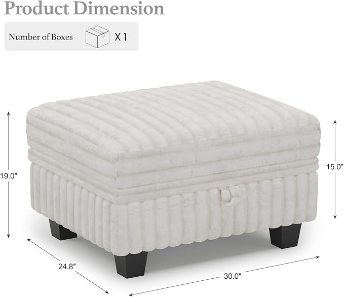 Belffin Corduroy Fabric Ottoman with Storage Ottoman for Modular Sectional Couch Beige Couch