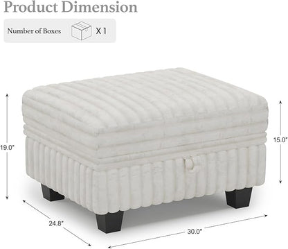Belffin Corduroy Fabric Ottoman with Storage Ottoman for Modular Sectional Couch Beige Couch
