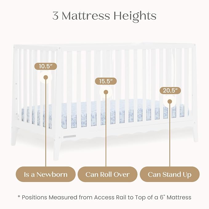 Delta Children Lulu 5-in-1 Convertible Crib, Converts to Toddler Bed, Daybed, Sofa & Full-Size Bed, Greenguard Gold Certified, Fits Standard Crib Mattress, 3 Mattress Heights for Baby,Bianca White