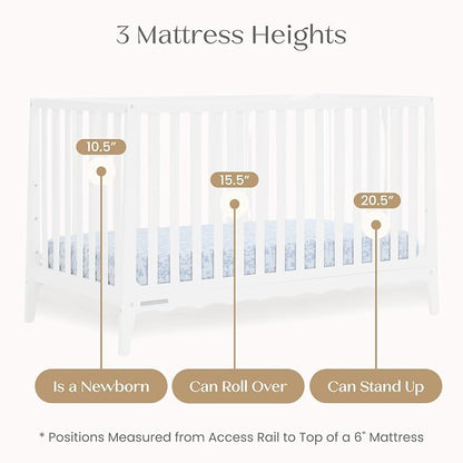 Delta Children Lulu 5-in-1 Convertible Crib, Converts to Toddler Bed, Daybed, Sofa & Full-Size Bed, Greenguard Gold Certified, Fits Standard Crib Mattress, 3 Mattress Heights for Baby,Bianca White