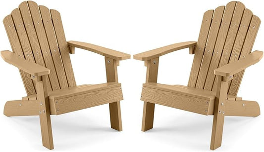 Giantex Kids Adirondack Chair, All-Weather HIPS Children's Outdoor Chair with Tilted High Backrest, Toddler Beach Chair for Garden Patio Backyard, Kids Lawn Chairs for Age 3-7 (2,Teak)