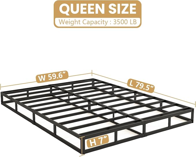 NHODIR 7 Inch Queen Box Spring-Heavy Duty 3000LBS Metal Bed Foundation, Noise-Free & Tool-Free Easy Assembly,Mattress Support Base for Queen Size Bed