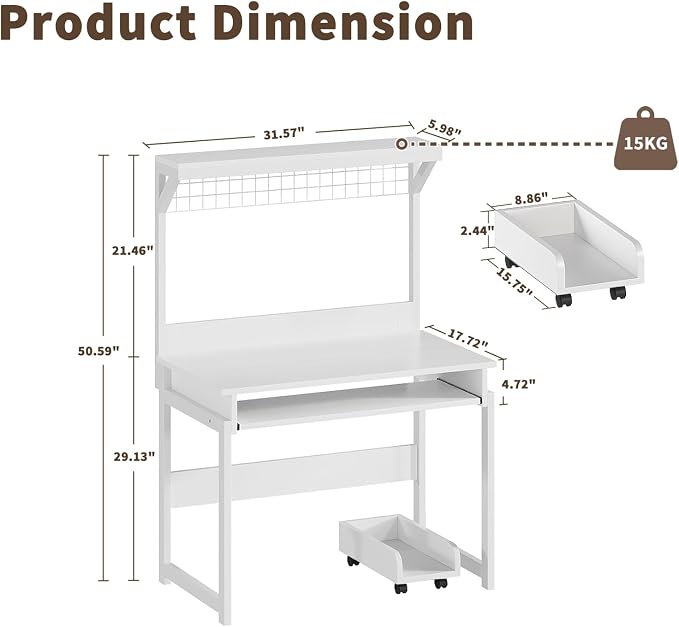 ALISENED 31.5" Small Computer Desk with Hutch, Office Desk with Workstation PC Table, Keyboard Tray & Storage for Gaming, Working, Studying, Space-Saving Design, Easy Assembly，White
