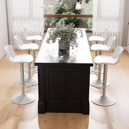 Kidol & Shellder Bar Stools Set of 6 Adjustable Counter Height Stools Modern PU Leather Swivel with Back Barstools Upholstered Kitchen Island Chairs（White）