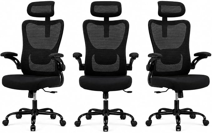 HUANUO Ergonomic Office Chair, High Back Computer Desk Chair with Adjustable Lumbar Support and Headrest, Comfy Gaming Chair with 3D Armrests, Home Office Rolling Chair, Max Load 300 lbs, Pack of 3