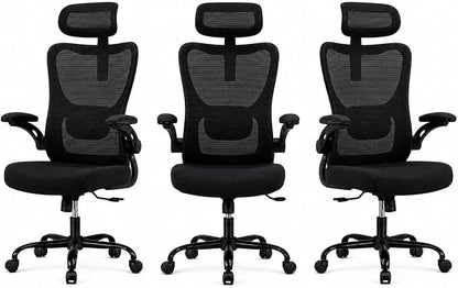 HUANUO Ergonomic Office Chair, High Back Computer Desk Chair with Adjustable Lumbar Support and Headrest, Comfy Gaming Chair with 3D Armrests, Home Office Rolling Chair, Max Load 300 lbs, Pack of 3