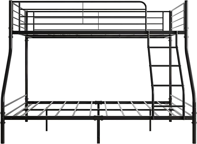 EMKK Twin Over Full Bunk Bed for Adults, Metal Bunk Beds Twin Over Full Size for Teens Dorm Bedroom Guest Room,Heavy Duty Bunk Beds with Ladder and Safety Full Length Guardrail (Black D)