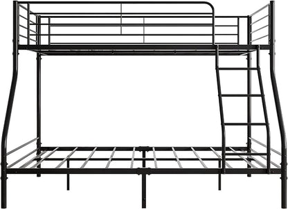 EMKK Twin Over Full Bunk Bed for Adults, Metal Bunk Beds Twin Over Full Size for Teens Dorm Bedroom Guest Room,Heavy Duty Bunk Beds with Ladder and Safety Full Length Guardrail (Black D)