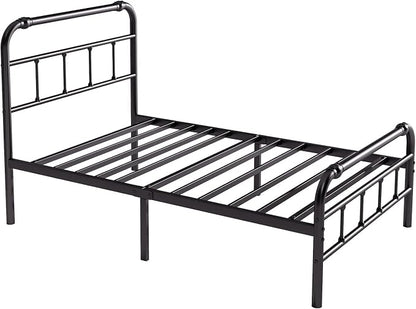 BOSRII Twin Size Bed Frame with Headboard and Footboard, 18 Inches High, 3500 Pounds Heavy Duty Metal Slats Support for Mattress, No Box Spring Needed,Noise-Free, Black