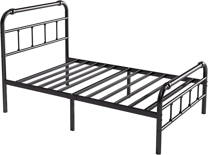 BOSRII Twin XL Bed Frame with Headboard and Footboard, 18 Inches High, 3500 Pounds Heavy Duty Metal Slats Support for Mattress, No Box Spring Needed,Noise-Free, Black