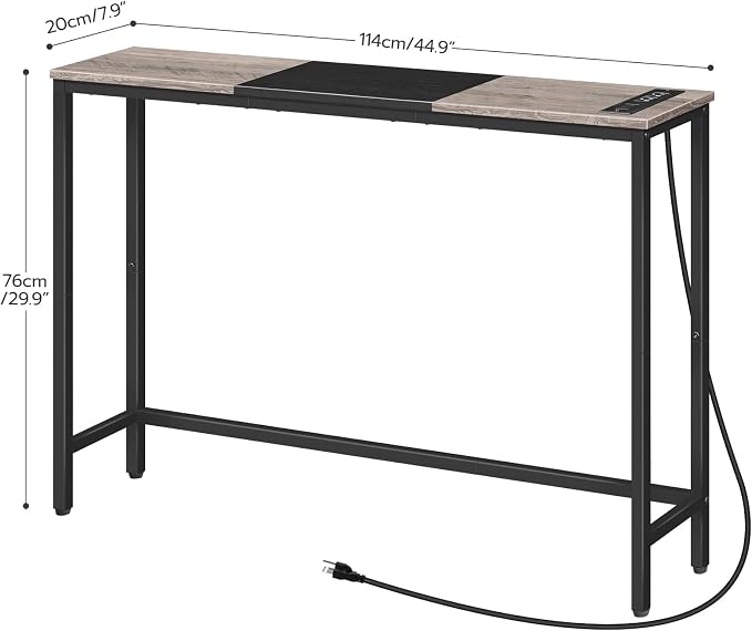 HOOBRO Narrow Console Table with Power Outlets, 44.9 Inches Sofa Table, Slim Behind Couch Table, Entryway Table with Display Shelf, for Living Room, Foyer, Hallway, Greige and Black BG114UXG01