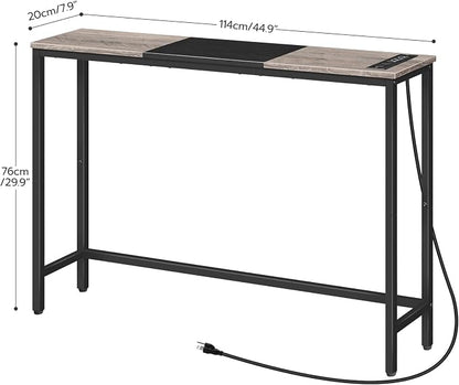 HOOBRO Narrow Console Table with Power Outlets, 44.9 Inches Sofa Table, Slim Behind Couch Table, Entryway Table with Display Shelf, for Living Room, Foyer, Hallway, Greige and Black BG114UXG01