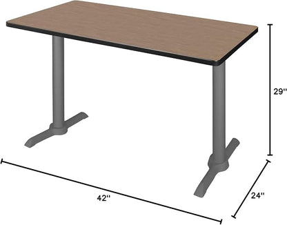 Romig Pillar 42 x 24 in. Steel T-Base Training Seminar Table- Noble Oak/Grey Base