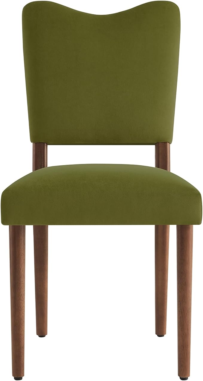 KISLOT Upholstered Dining Chairs Set of 2, Modern Velvet Kitchen Chairs with Solid Wood Legs, High Back Wooden Dining Room Chairs with Dark Walnut Color Legs for Farmhouse Kitchen Dining Room, Green