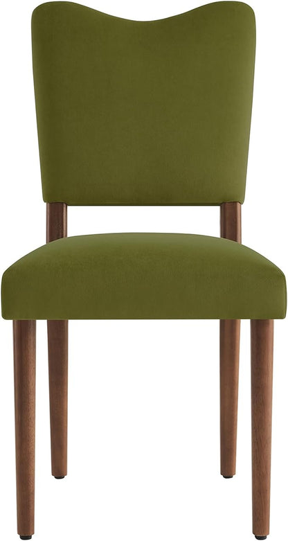 KISLOT Upholstered Dining Chairs Set of 2, Modern Velvet Kitchen Chairs with Solid Wood Legs, High Back Wooden Dining Room Chairs with Dark Walnut Color Legs for Farmhouse Kitchen Dining Room, Green