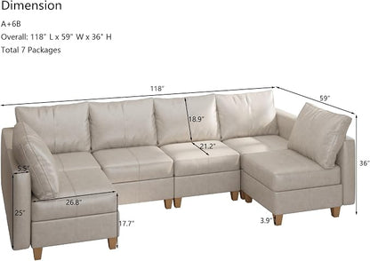EASE MOOSE Modular Sofa with Storage, Faux Leather Sectional Sofa U Shaped Sectional Couches for Living Room, Whitesand