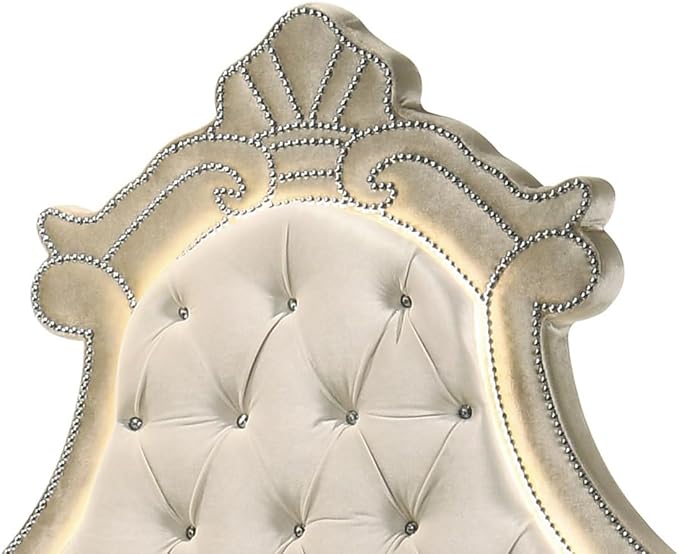 Acme Lucienne Velvet Upholstered Eastern King Bed with LED in Beige