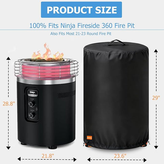 Cover for Ninja Fireside 360 Fire Pit,Outdoor Heavy Duty 600D Waterproof Cover for Ninja Fireside 360 Outdoor Heater,Designed with Buckles and Drawstring to Fix,Fits Ninja Fireside 360 Firepit