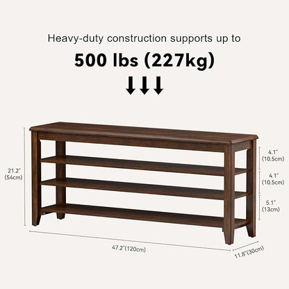 Taitiy Shoe Rack Bench with Rubberwood Flat Top and 3 Adjustable Shelves – Wooden Shoe Rack for Entryway, Hallway, Mudroom, Front Door, or Small Spaces