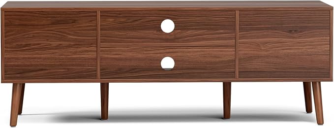 LCRBOL TV Stand with Fluted Doors for TVs up to 65", Mid-Century, Walnut | 54.3"W x 15.3"D x 19.6"H, 150 lbs capacity, 2 fluted door cabinets & 2 adjustable shelves, cable holes, 5 tapered legs