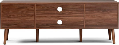 LCRBOL TV Stand with Fluted Doors for TVs up to 65", Mid-Century, Walnut | 54.3"W x 15.3"D x 19.6"H, 150 lbs capacity, 2 fluted door cabinets & 2 adjustable shelves, cable holes, 5 tapered legs