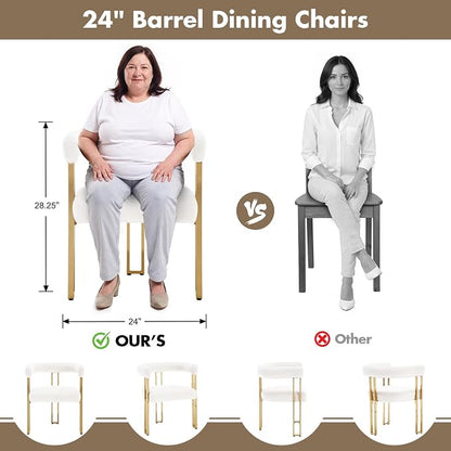 Hyfirm Beige and Gold Modern Dining Chairs Set of 6, Velvet Upholstered Barrel Armchairs with Metal Legs for Kitchen Island, Mid Century Accent Chairs for Dining Room Living Room, Open-Back