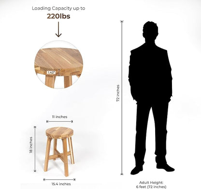 ARROWSTONE Round Stool Acacia Wood, 18" Height, 11'' Round Top, Backless, Easy Assembly, Natural Wax Finish, Wooden Stool for Plant, Dining Room, Kitchen Counter, Makeup