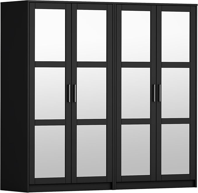 100% Solid Wood Urban 4-Door Wardrobe Armoire, Mirrored Doors – Palace Imports