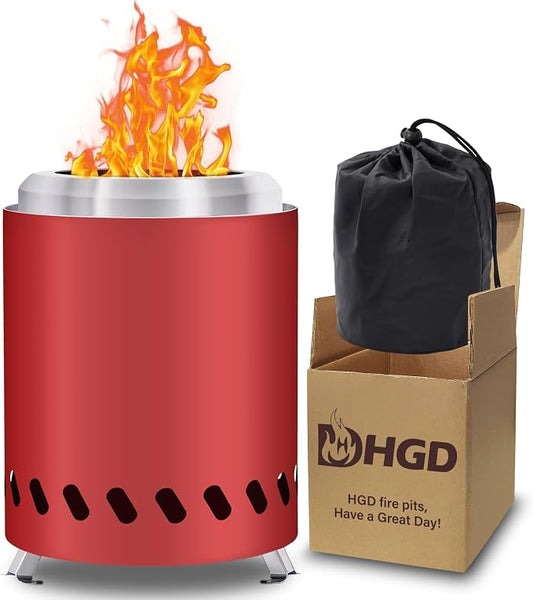 HGD 9.6 x 7.1 in Small Tabletop Fire Pit, Portable Mini Smokeless Table Top Firepit, Low Smoke Camping Stove for Outdoor & Patio, Fueled by Pellets or Wood, with Travel Bag, Stainless Steel, Red