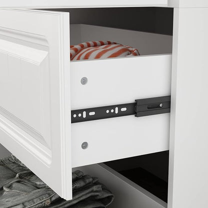 AIEGLE 4-Door Armoire Wardrobe Closet with Drawers, White Coat Closet with Doors, Modern Tall Wardrobe Cabinet Closet with Hanging Rod for Bedroom, Freestanding, White, 20.6" D x 63" W x 74.2" H