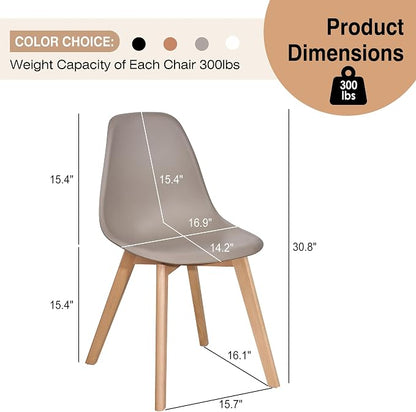 VECELO Dining Chairs Set of 4, Mid-Century Modern Kitchen & Dining Room Chairs, Molded Plastic Seat & Back, Solid Wood Legs, Armless, Non-Slip Feet, Grey