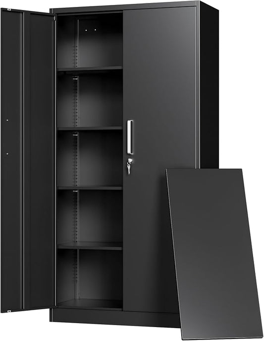 Metal Storage Cabinet with Locking Doors, 71" Tall Steel Locker Organizer with Adjustable Shelves, Garage Utility Cabinet for Home, Office, Shop, and School