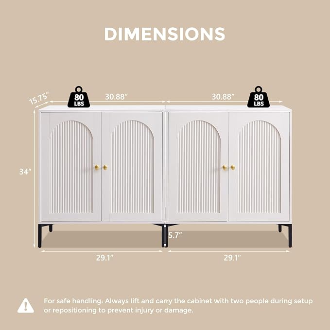 IFGET Modern Buffet Cabinet with Storage, 61.75" W Fluted Arched Sideboard Cabinet w/Adjustable Shelves, Wooden Modular Coffee Bar for Dining Room, Kitchen, Living Room, Entryway, White