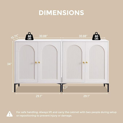 IFGET Modern Buffet Cabinet with Storage, 123.5" W Fluted Arched Sideboard Cabinet w/Adjustable Shelves, Wooden Modular Coffee Bar for Dining Room, Kitchen, Living Room, Entryway, White