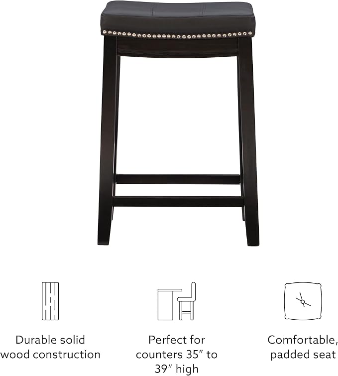 Linon Claridge Counter Stool, Black, 26" x 18" x 12.75"