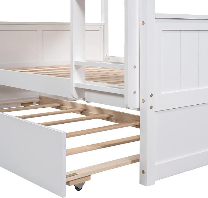 Bellemave Bunk beds Full Over Full with Twin Size Trundle, Low bunk Bed for Kids Adults and Teenagers，White
