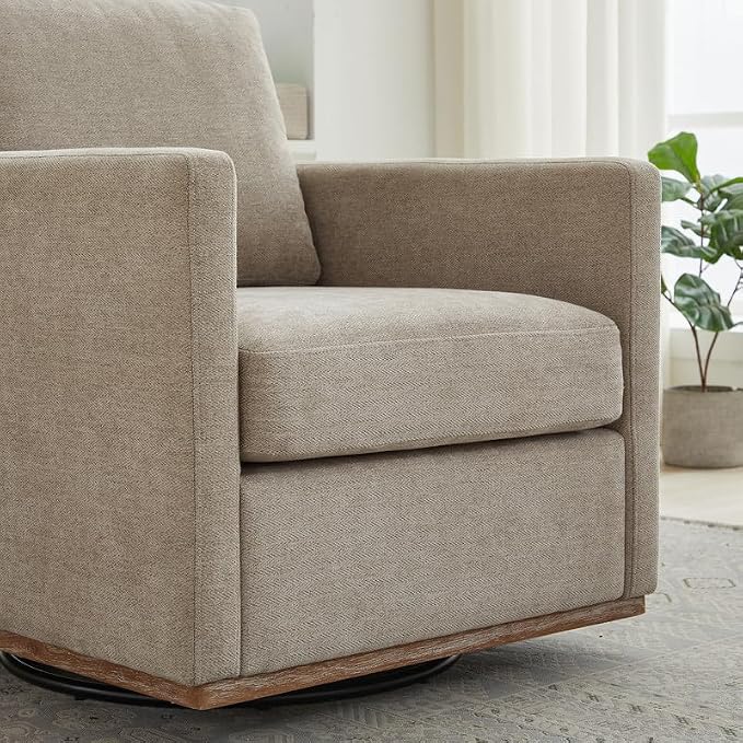 Swivel Accent Chair, 360 Degree Square Swivel Chair for Living Room, Mid Century Modern Upholstered Barrel Chair,Comfy Sofa Armchairs for Bedroom,Nursery,Chenille, Taupe