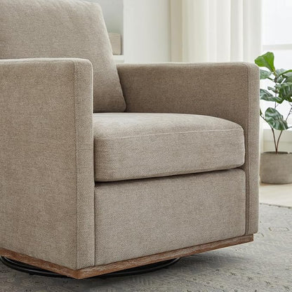 Swivel Accent Chair, 360 Degree Square Swivel Chair for Living Room, Mid Century Modern Upholstered Barrel Chair,Comfy Sofa Armchairs for Bedroom,Nursery,Chenille, Taupe
