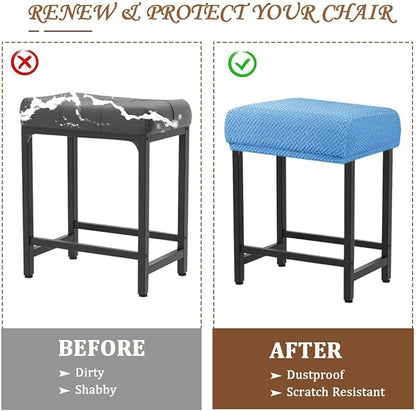 Levoberg Bar Stool Cover Rectangle Stretch Counter Height Barstool Slipcovers Rectangular Vanity Stool Cover Kitchen Counter Saddle Seat Cover for Wooden Metal Bench Set of 2 Blue
