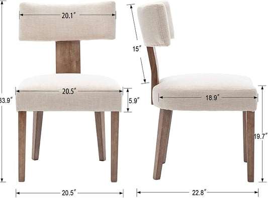 RIVOVA Mid Century Modern Dining Chairs Set of 6 Upholstered Linen Fabric Dining Chairs Curved Backrest Farmhouse Dining Room Chairs Kitchen Chairs with Wood Legs, Beige
