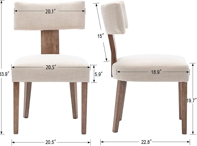 RIVOVA Mid Century Modern Dining Chairs Set of 4 Upholstered Linen Fabric Dining Chairs Curved Backrest Farmhouse Dining Room Chairs Kitchen Chairs with Wood Legs, Beige