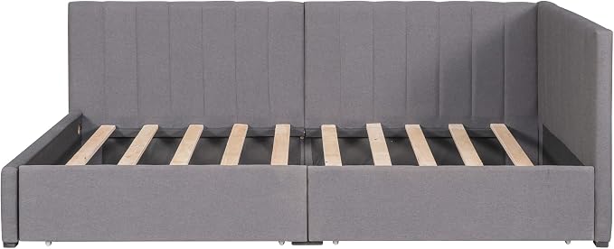 Merax Twin Size Upholstered Daybed with 2 Storage Drawers, Wooden Sofa Bed Frame, No Box Spring Needed, Linen Fabric, Gray