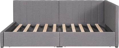 Merax Twin Size Upholstered Daybed with 2 Storage Drawers, Wooden Sofa Bed Frame, No Box Spring Needed, Linen Fabric, Gray