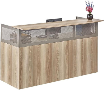 NBF Reception Desk Front Counter Workstation for Office Lobby Reception Area, 75" W x 29" D, Gray, At Work Collection