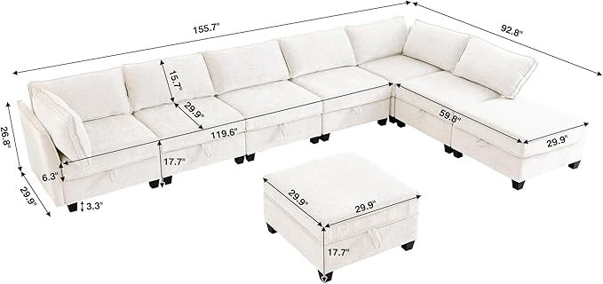 ORRD Oversized Modular Sectional Sofa Set, Convertible U Shaped Couch with Storage, 8 Seater Sofa Modular with Ottomans and Reversible Chaise for Living Room, Office (Beige)