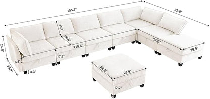 ORRD Oversized Modular Sectional Sofa Set, Convertible U Shaped Couch with Storage, 8 Seater Sofa Modular with Ottomans and Reversible Chaise for Living Room, Office (Beige)